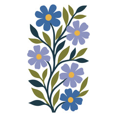 Cobalt and Periwinkle Floral Vine illustration, Hippie Floral Design, Retro Floral Clipart, Boho Flower Power, Groovy Boho Hippie decoration
