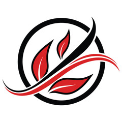 Dynamic abstract fire and leaf symbol with bold red accents