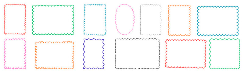 Colorful wavy zigzag rectangle frames set .vector illustration