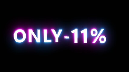 Neon effect percentage offer illustration. Neon discount text number on black background.