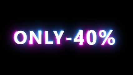 Obraz premium Neon effect percentage offer illustration. Neon discount text number on black background.