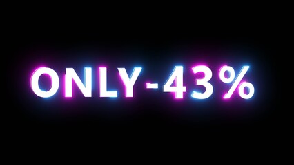 Obraz premium Neon effect percentage offer illustration. Neon discount text number on black background.