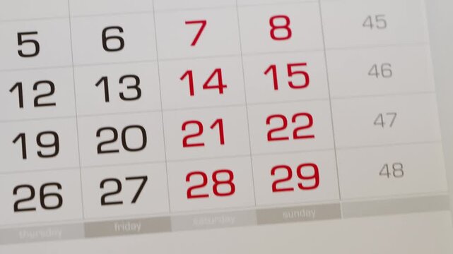 Multiple months of a calendar show days and dates clearly