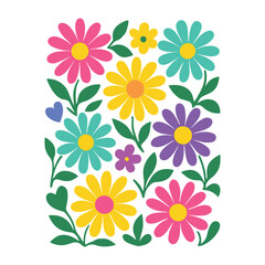 Retro Daisy Pop illustration, Hippie Floral Design, Retro Floral Clipart, Boho Flower Power, Groovy Boho Hippie decoration
