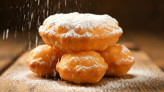 Powdered Sugar Falling on Profiteroles Stack.