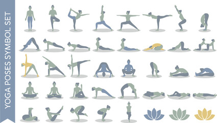 Fototapeta premium Set of 40 Yoga Poses Symbol Vector Icons