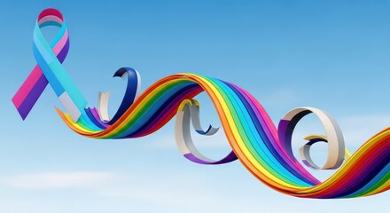 Bisexual Pride Ribbon Swirling with Rainbow Colors