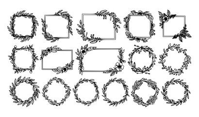 Fototapeta premium Decorative Floral Frame and Wreath Vector Set – Nature Calligraphic Elements