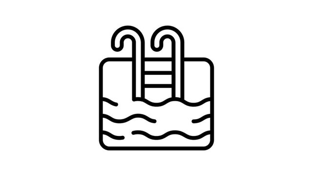 An amazing linear animated icon of pool ladder with water waves