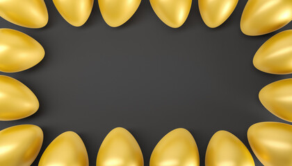 3d rendering of sixteen golden Easter eggs on dark background - vacation concept. © marog-pixcells