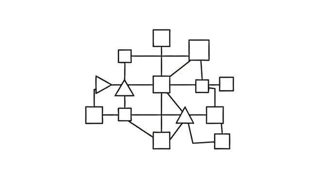 Abstract Network Diagram with Geometric Shapes and Connections.