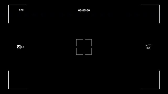 Recording screen overlay ideal for scifi film or video game scenes, this graphic features a black viewfinder with white technical readouts for futuristic effect.