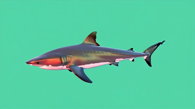 Great white shark animation on teal background