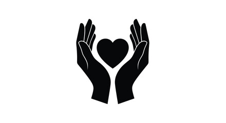 Obraz premium Black silhouette of cupped hands holding a solid heart shape