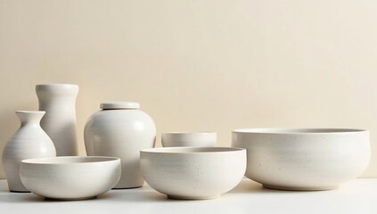 Collection of Handmade Ceramic Pottery Vases and Bowls.