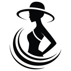 Elegant minimalist woman silhouette with abstract wave design