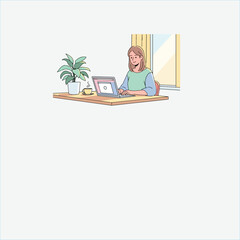 Fototapeta premium Freelancer Woman Working on Laptop at Home Office Desk
