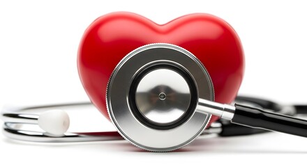 Stethoscope and red heart on white background
