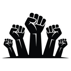 Bold united fists - minimalist black and white vector illustration