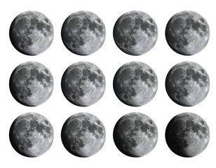 Obraz premium Sequence of illuminated celestial sphere with visible craters, showing lunar cycle progression