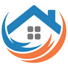 Modern home services logo with wave and house icon