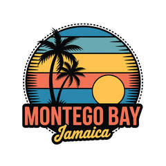 Obraz premium Montego bay jamaica tropical sunset palm trees travel logo
