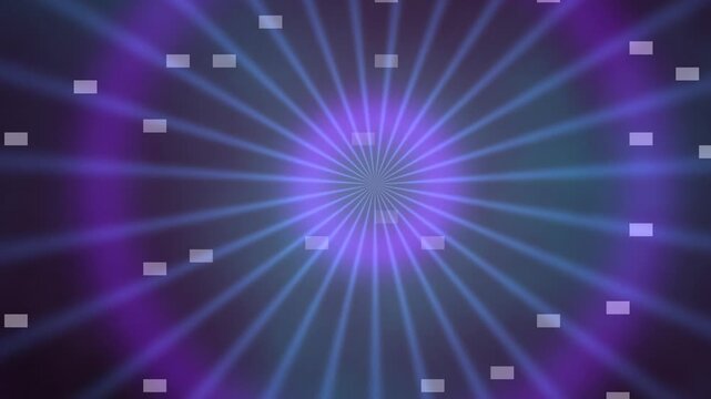 Abstract motion background with purple and blue rays and squares in motion.