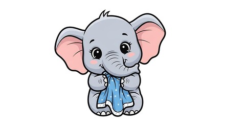 Obraz premium Cute cartoon elephant with blue scarf.