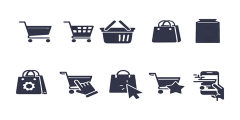 A versatile set of vector shopping cart and basket icons for retail commerce and online store websites © Hena