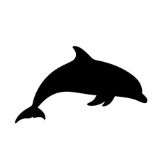 Fototapeta premium Black silhouette of a swimming dolphin.