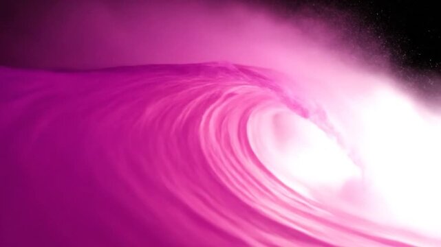 A dramatic, swirling wave cresting in shades of purple and pink against a dark backdrop