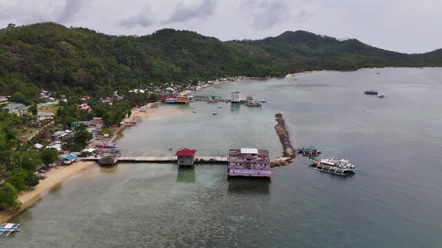Drone Aerial View of the town of Bulawit,near Coron in the Philippines.