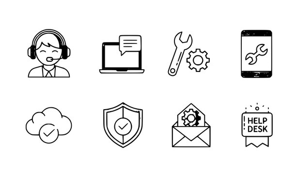 Tech Support Filled Icon Set with Customer Service Help Desk and Technical Assistance Symbols