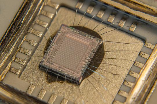 Close up of electronic silicon chip 