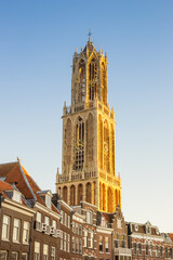 Fototapeta premium Historic Domtoren church tower in late afternoon sunlight in Utrecht, Netherlands