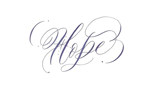 Elegant handwritten calligraphy animation of Hope with decorative flourishes on white background