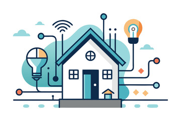 Fototapeta premium House Silhouette With Light Bulb Smart Idea Icon