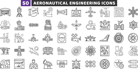 Aeronautical engineering line editable icon set. Vector outline airplane and aviation symbols. © Rahib