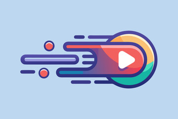 Fototapeta premium Play Button With Flowing Data Trail Icon
