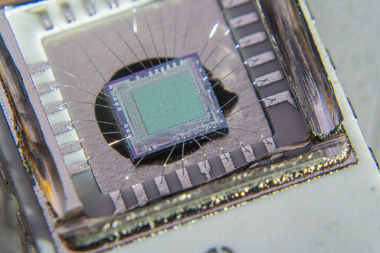 Close up of electronic silicon chip 