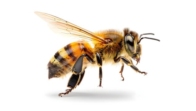 Flying Honey Bee Insect Close Up Side Angle Studio Shot