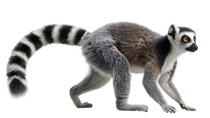 Fototapeta premium Ring-Tailed Lemur Walking Side View Isolated on Transparent Background
