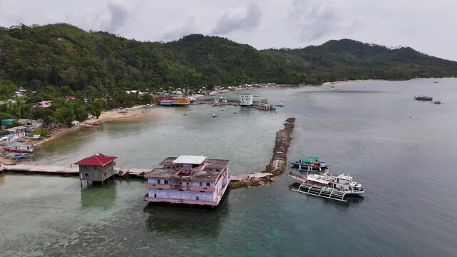 Drone Aerial View of the town of Bulawit,near Coron in the Philippines.