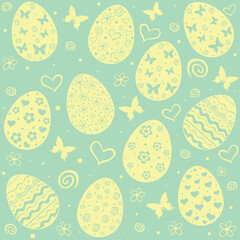 Cute Easter seamless pattern with flowers, easter eggs, beautiful background, great for Easter Cards, banner, textiles, wallpapers - vector design. web online shopping concept. Vector illustration