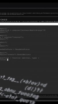 Vertical video: Tilted blur code editor pulling back, leveling, revealing require lines for review