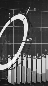 Vertical video: Data pulse initiating donut arc rotating while bar charts rising, displaying data