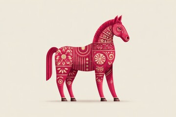 Obraz premium Chinese Zodiac Horse in Red Floral Illustration on White Background for Chinese New Year Celebration.