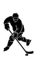Fototapeta premium Vertical black silhouette of hockey player in dynamic pose