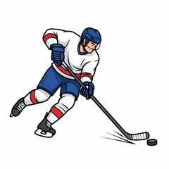 Fototapeta premium Professional hockey player in white jersey skating with puck