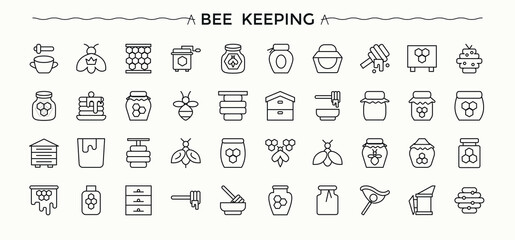 Beekeeping line icon set. Honeybee thin line icons set. Line icons with editable stroke. Beeswax related icon set. Editable vector illustration. © Rubbble